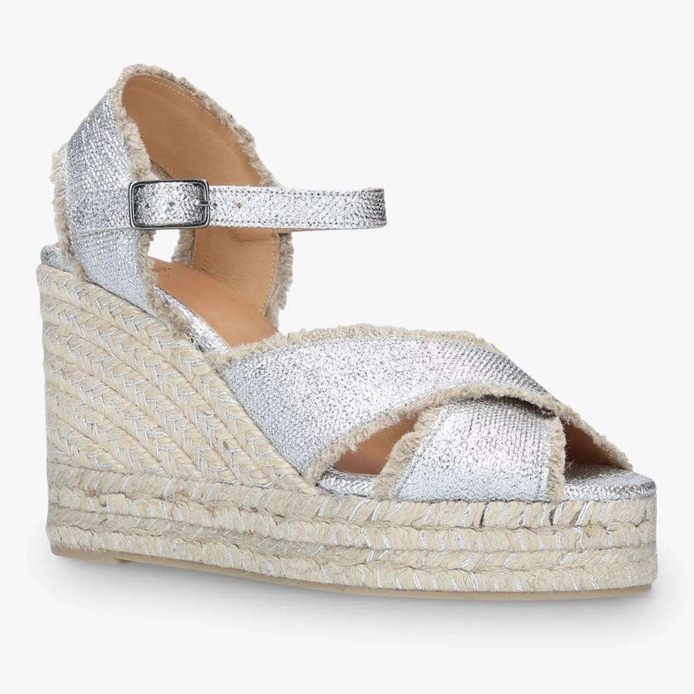Castañer Bromelia Woven Wedge Sandals, Silver